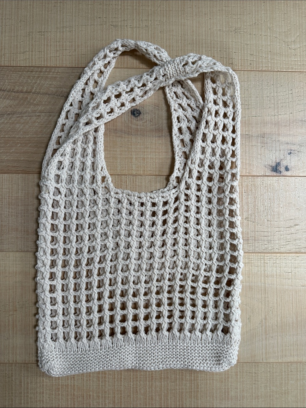 Handmade Crochet Market Tote Bag in Cream